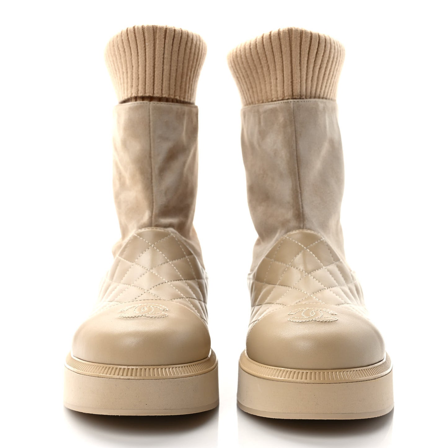 Suede Lambskin Calfskin Knit Womens Ankle Boots 37 Beige