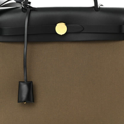 Hermes Vache Hunter Toile Herbag Zip 31 PM Khaki Black 9 of 12