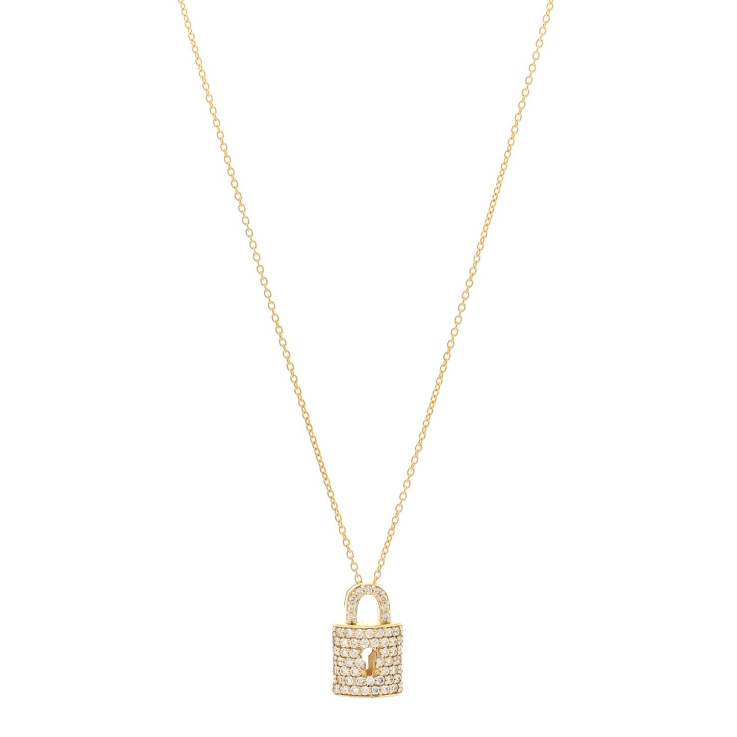 18K Yellow Gold Diamond Tiny Treasures Lock Pendant Necklace