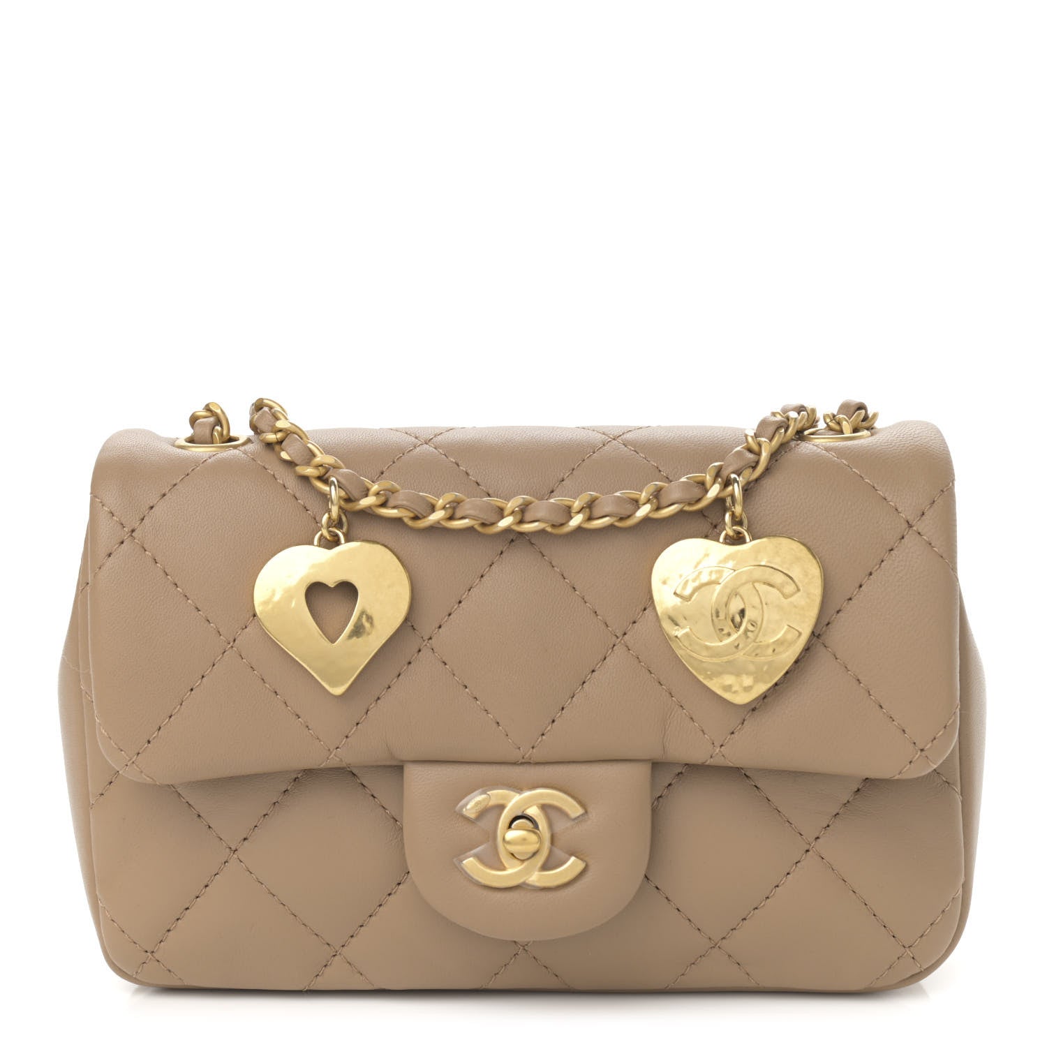 Chanel Lambskin Quilted Mini Heart Charms Flap Beige 1 of 10