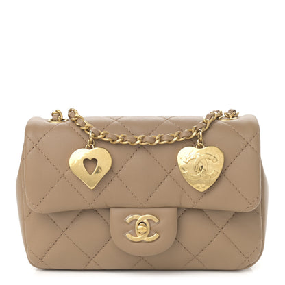 Chanel Lambskin Quilted Mini Heart Charms Flap Beige 1 of 10
