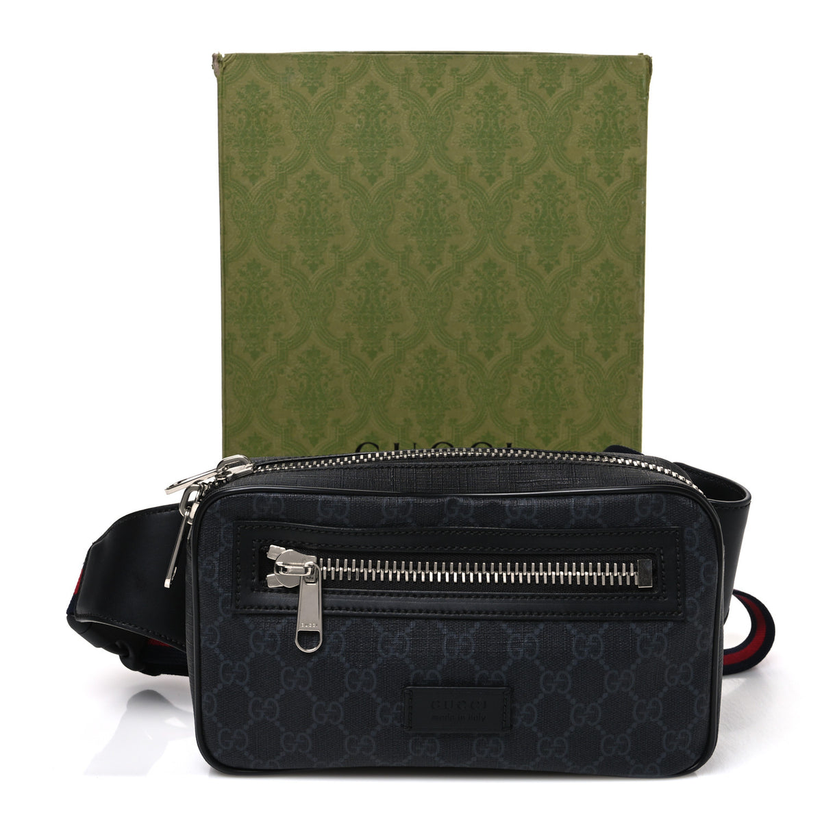 Soft GG Supreme Monogram Web Belt Bag Black Grey