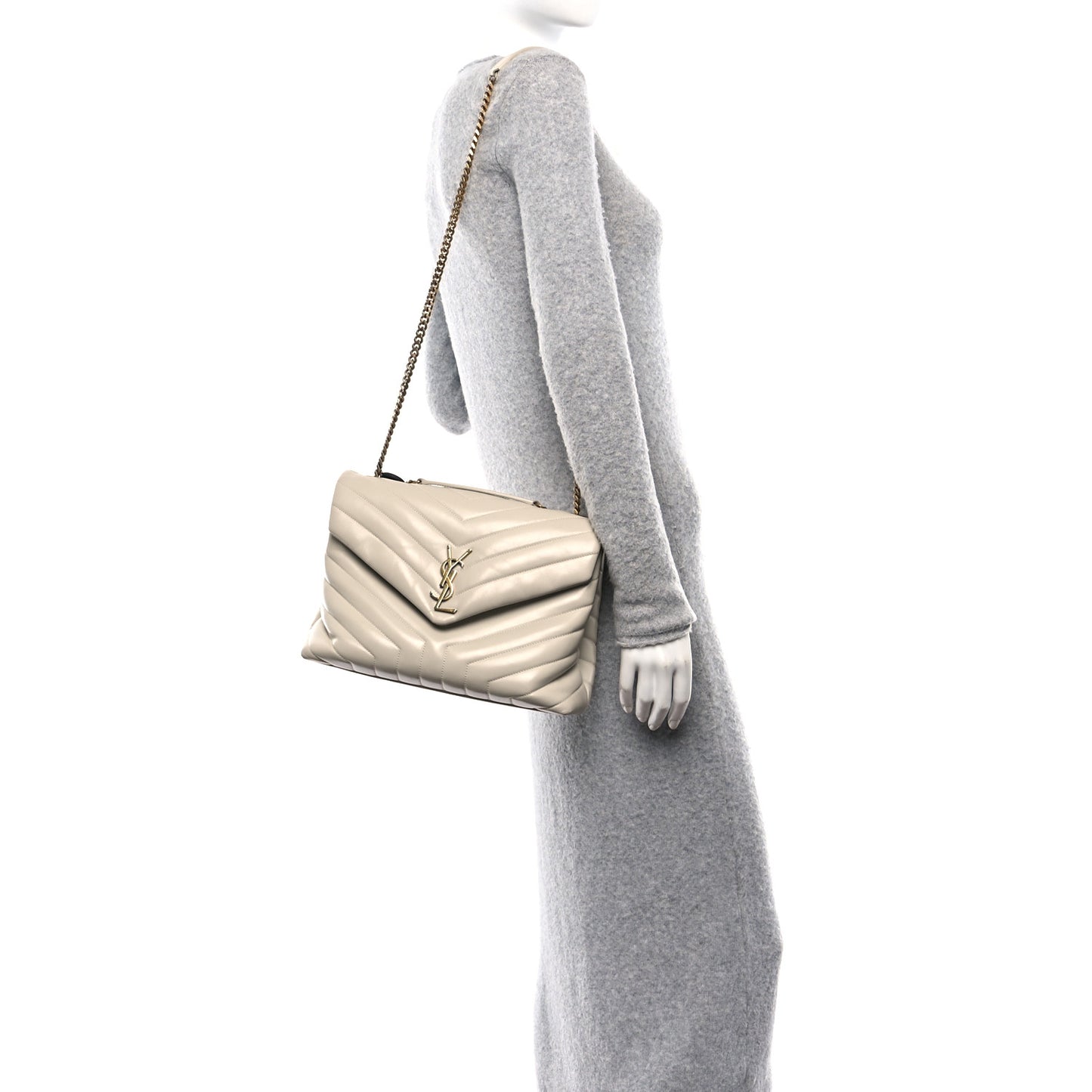 Calfskin Y Quilted Monogram Medium Loulou Chain Satchel Crema Soft