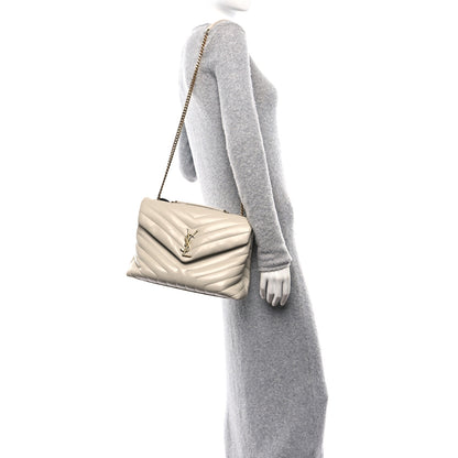 Saint Laurent Calfskin Y Quilted Monogram Medium Loulou Chain Satchel Crema Soft 2 of 10