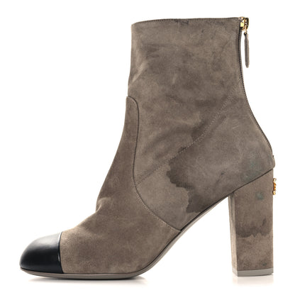 Chanel Suede Lambskin Cap Toe CC Boots 39 Beige Black 1 of 11