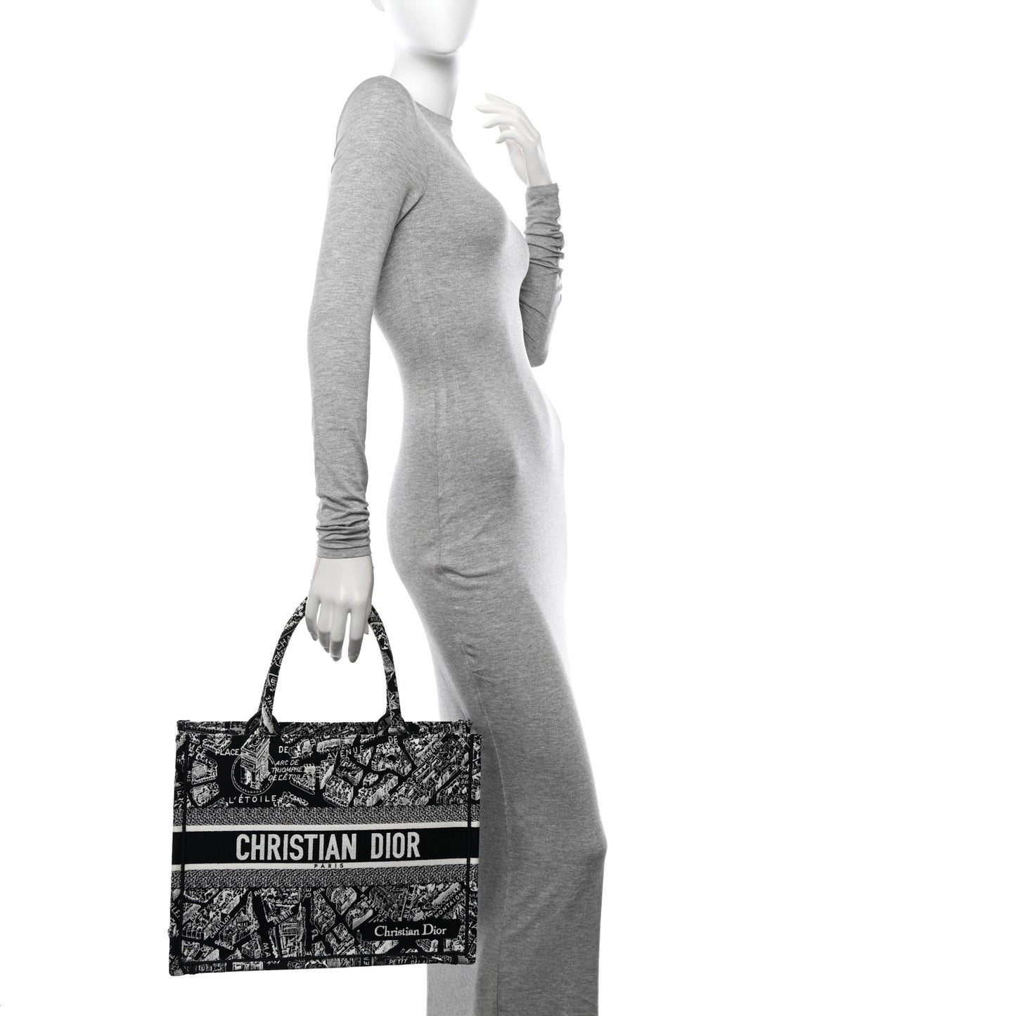 Canvas Embroidered Medium Plan De Paris Book Tote Black White