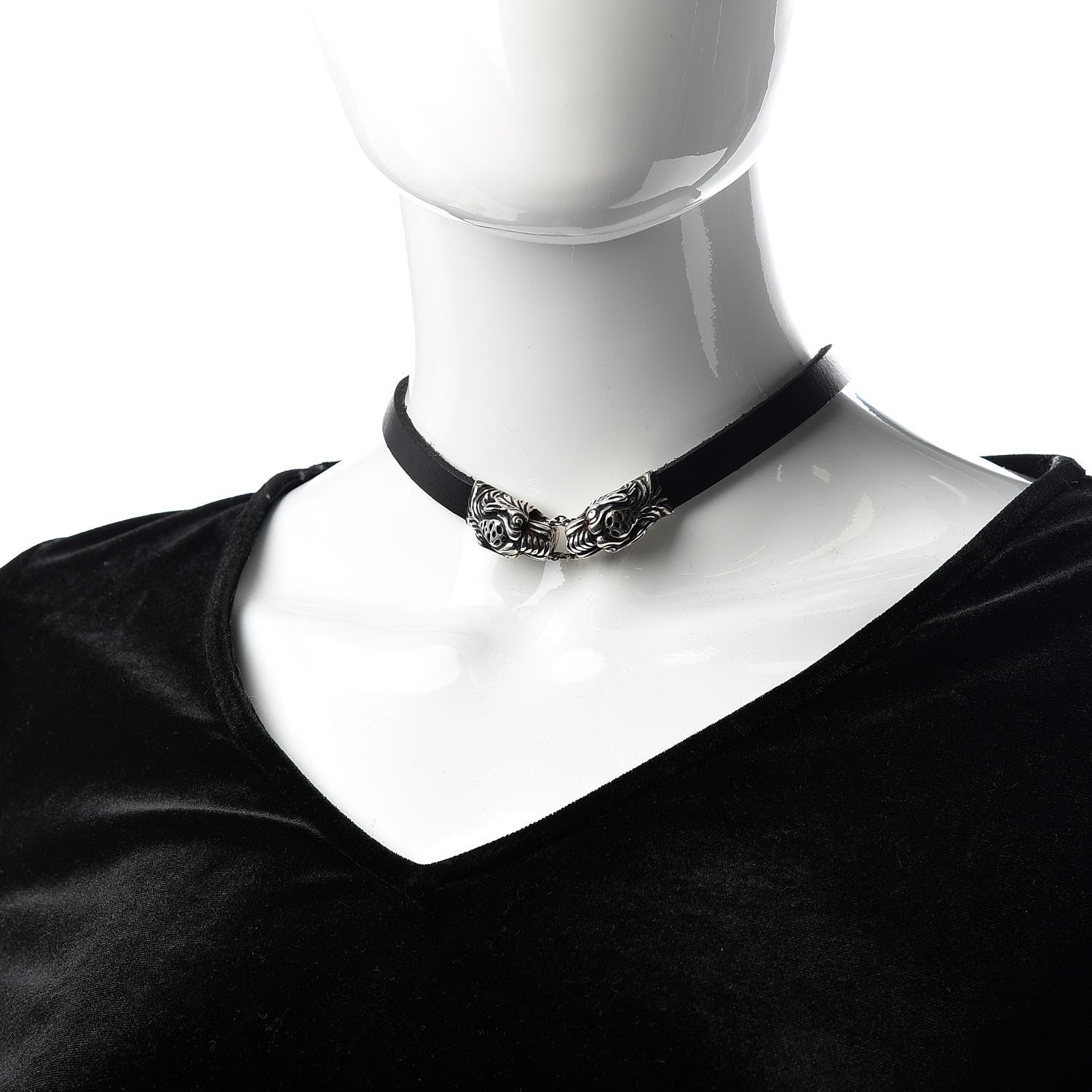 Gucci Sterling Silver Calfskin Tigers Head Choker Necklace 2 of 6