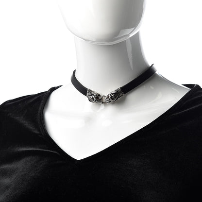 Gucci Sterling Silver Calfskin Tigers Head Choker Necklace 2 of 6