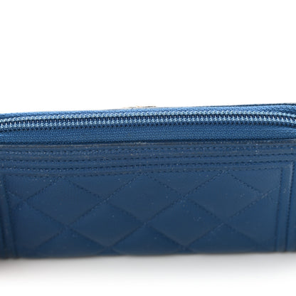 Chanel Caviar Quilted Boy Small Zip Around Wallet Blue 16 of 18