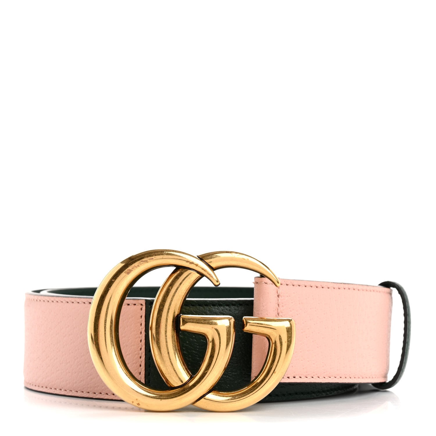 Gucci Textured Dollar Calfskin Double G Memorable Buckle 40mm Belt 90 36 Vintage Green Powder Pink 1 of 7