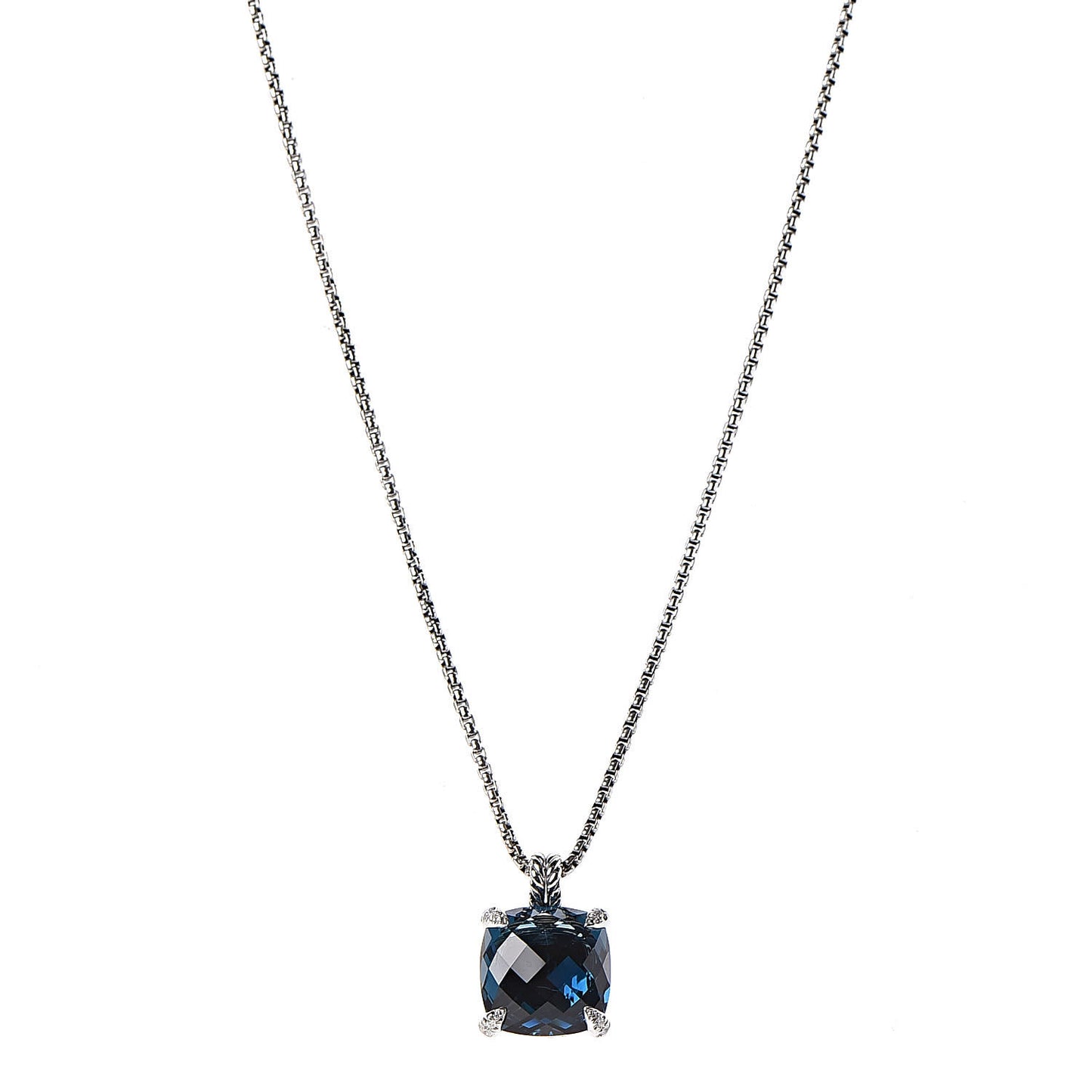Sterling Silver Diamond Hampton Blue Topaz 14mm Chatelaine Pendant Necklace