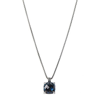 David Yurman Sterling Silver Diamond Hampton Blue Topaz 14mm Chatelaine Pendant Necklace 1 of 7