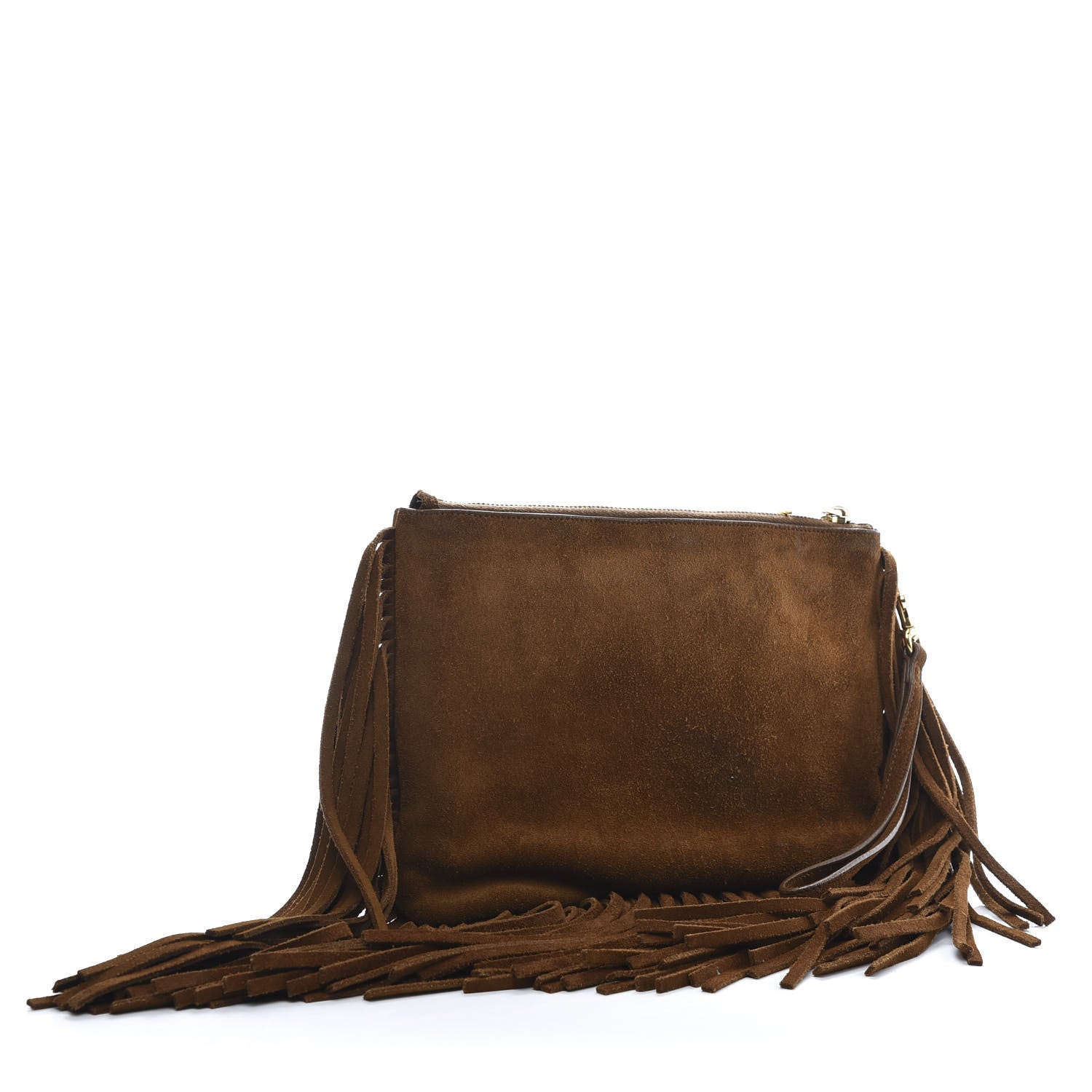 Saint Laurent Suede Calfskin Small Fringe Clutch Brown 3 of 12