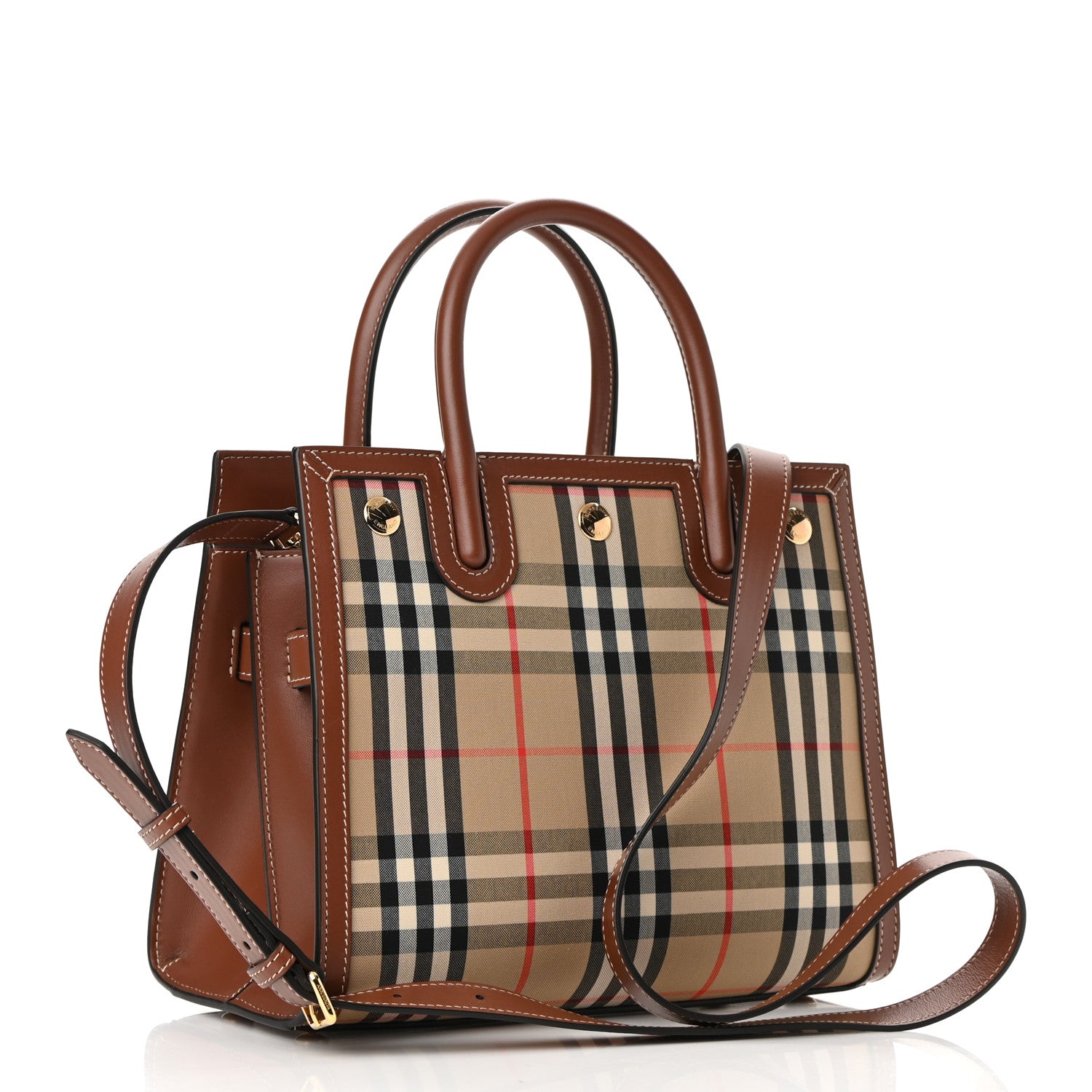 Burberry Calfskin Vintage Check Mini Two Handle Title Bag Archive Beige 3 of 9