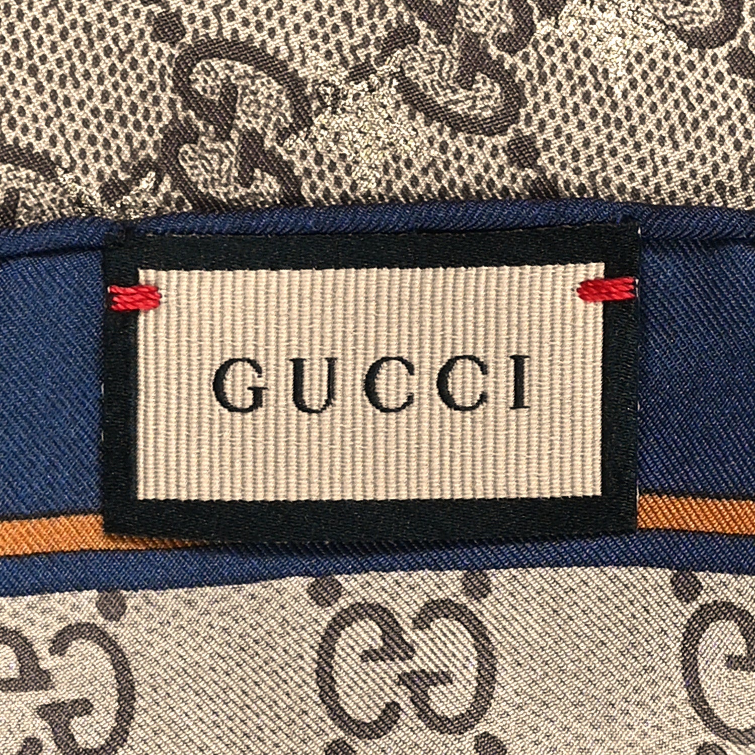 Gucci Silk Monogram GG Star Square Scarf Navy Yellow 2 of 3