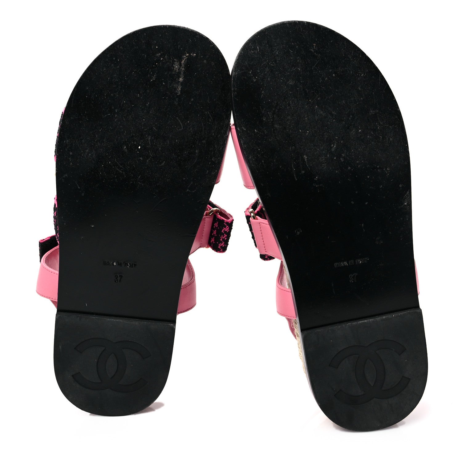 Chanel Stretch Fabric Lambskin CC Flat Sandals 37 Pink Black 5 of 6