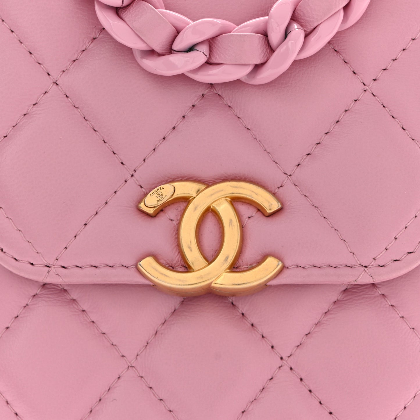 Lambskin Quilted Lacquered Chain Phone Holder With Chain Dark Pink