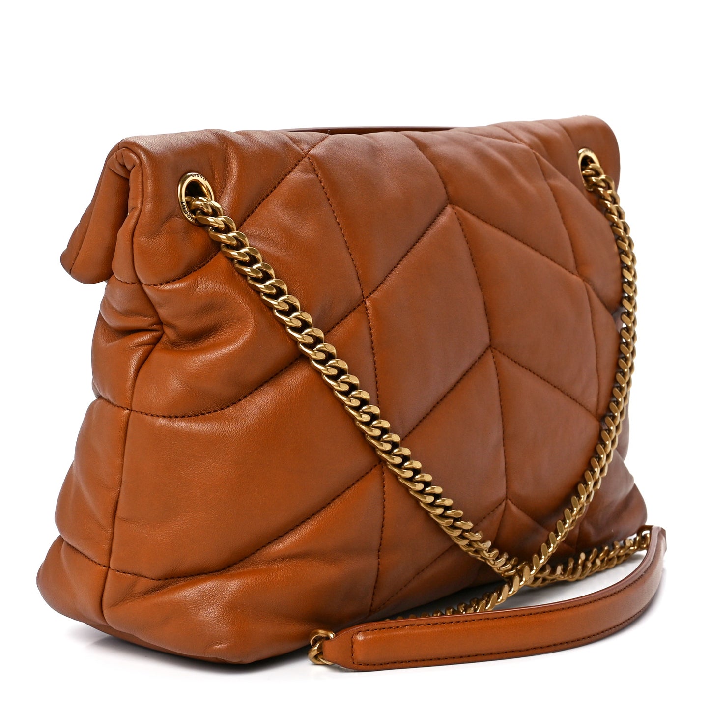 Lambskin Quilted Medium Loulou Puffer Monogram Chain Satchel Miel Dark