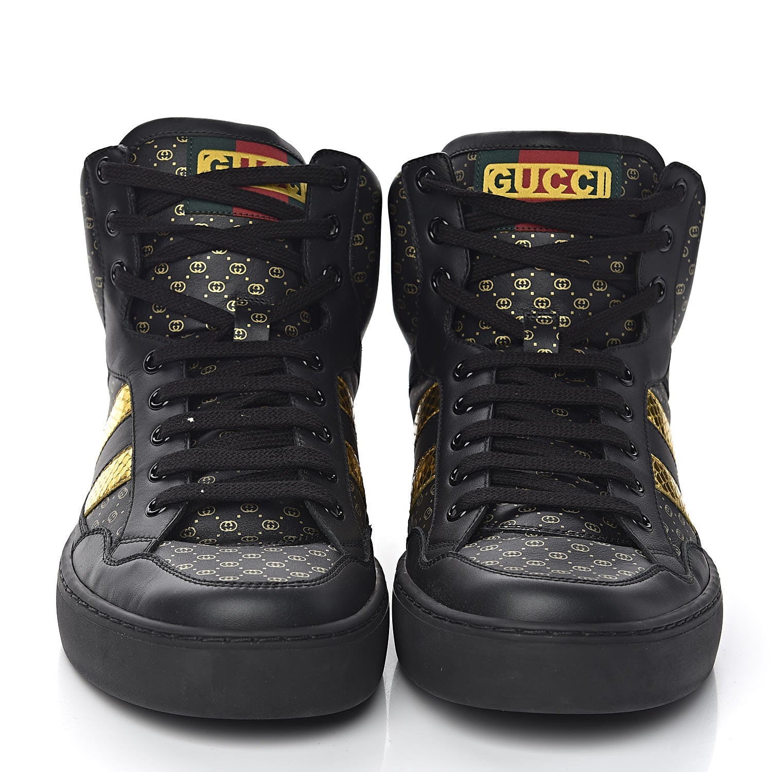 Gucci X DAPPER DAN Calfskin Laminated Ayers GG Micro Monogram Mens High Top Sneakers 8.5 Black 2 of 11