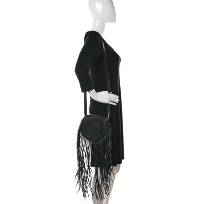 Chloe Calfskin Mini Marcie Round Fringe Crossbody Bag Black 2 of 9