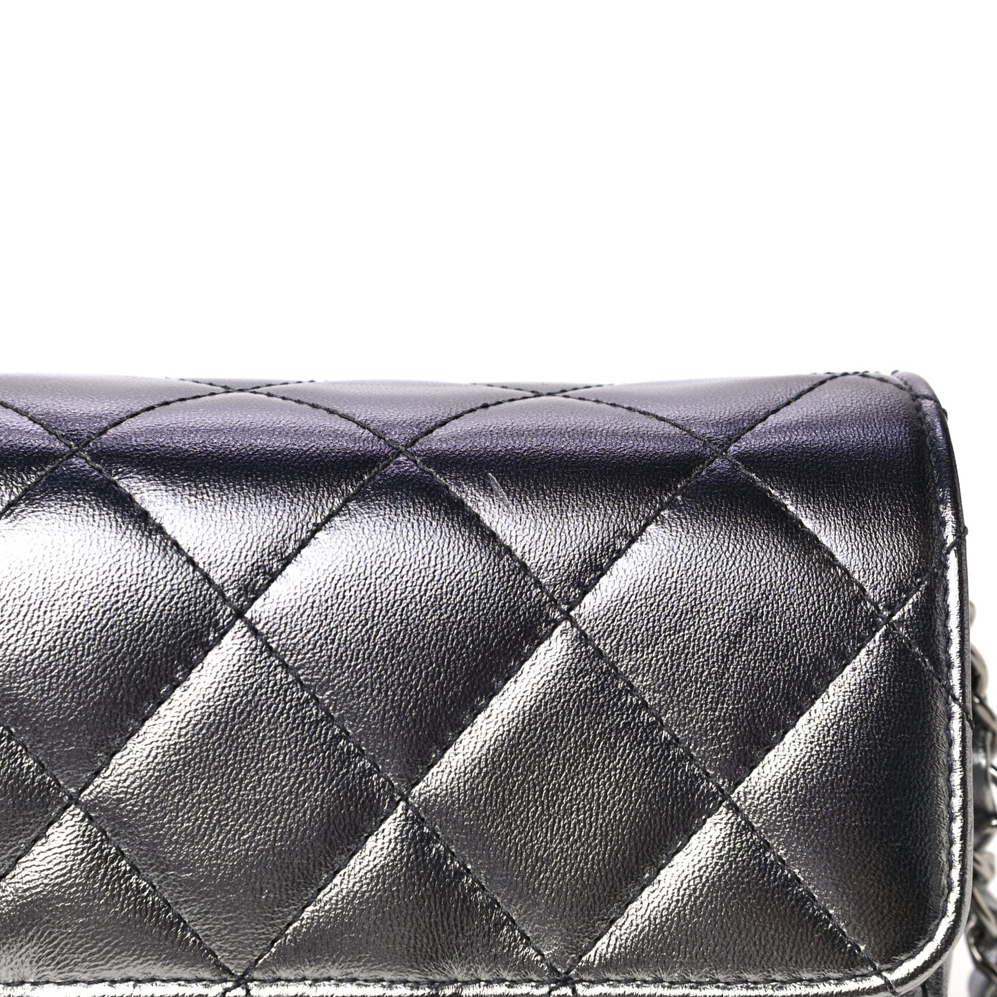 Metallic Lambskin Like A Wallet Flap Silvery Black