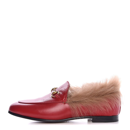 Gucci Malaga Kid Fur Womens Jordaan Loafers 36 Hibiscus Red Natural 1 of 9