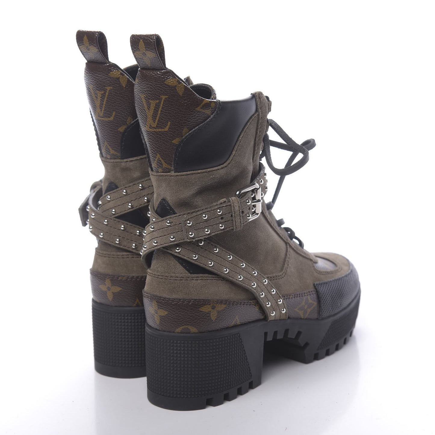 Suede Calfskin Monogram Laureate Platform Desert Boots 36 Kaki