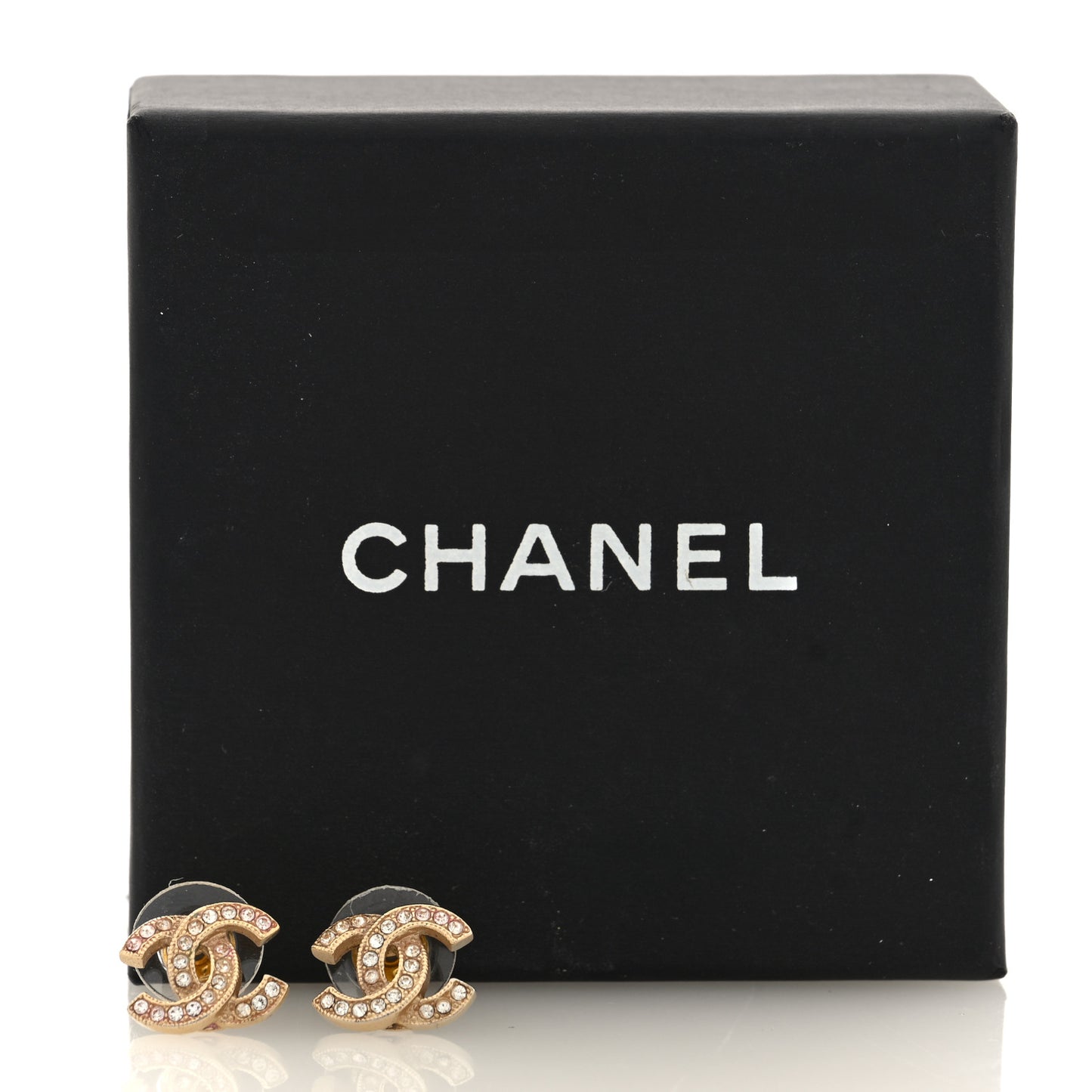 Metal Crystal CC Earrings Gold
