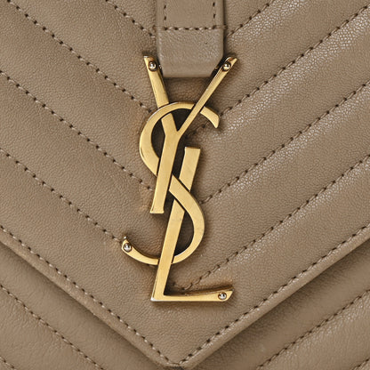 Saint Laurent Sheepskin Matelasse Chevron Monogram Medium College Bag Dark Beige 8 of 11