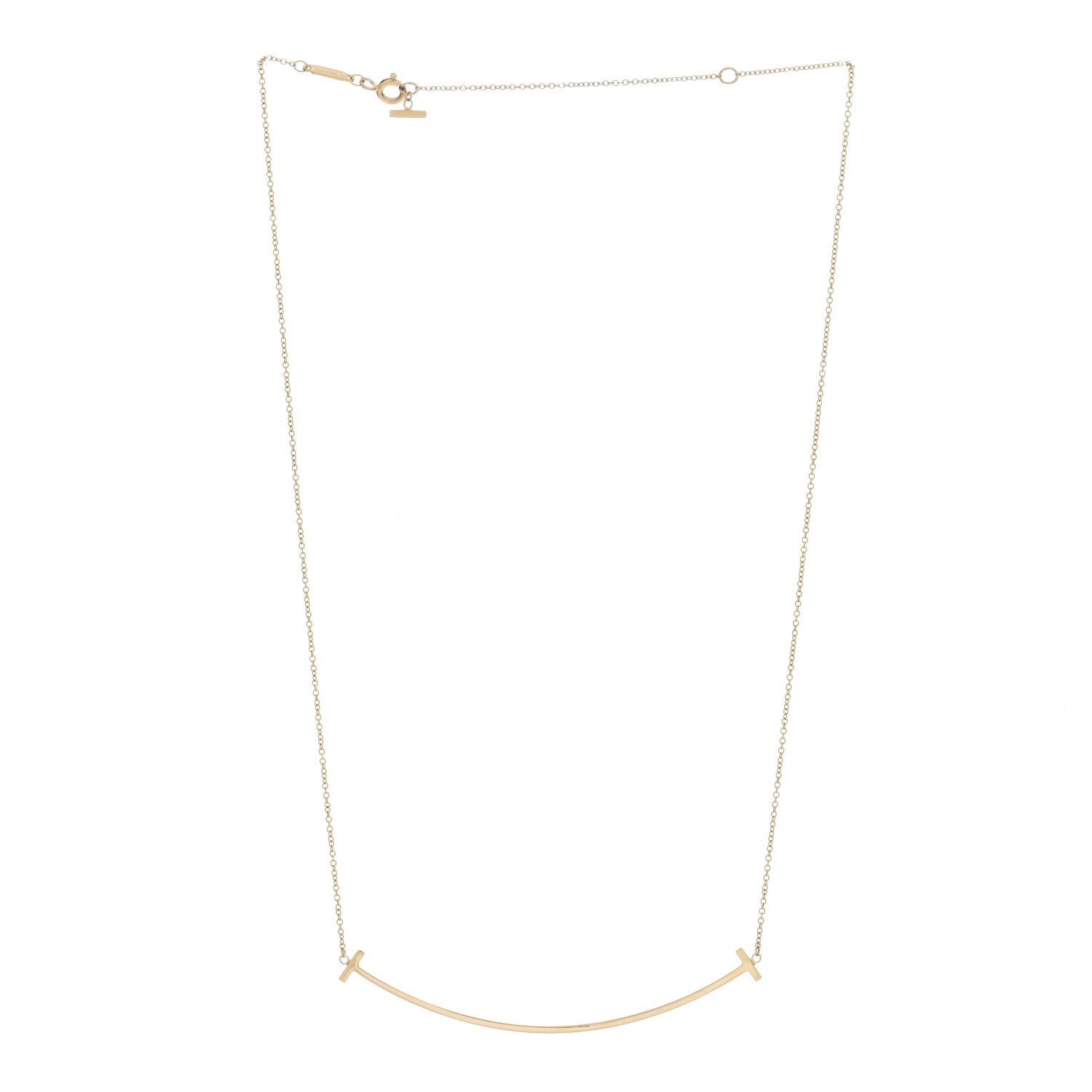 Tiffany 18K Yellow Gold Large T Smile Pendant Necklace 2 of 4