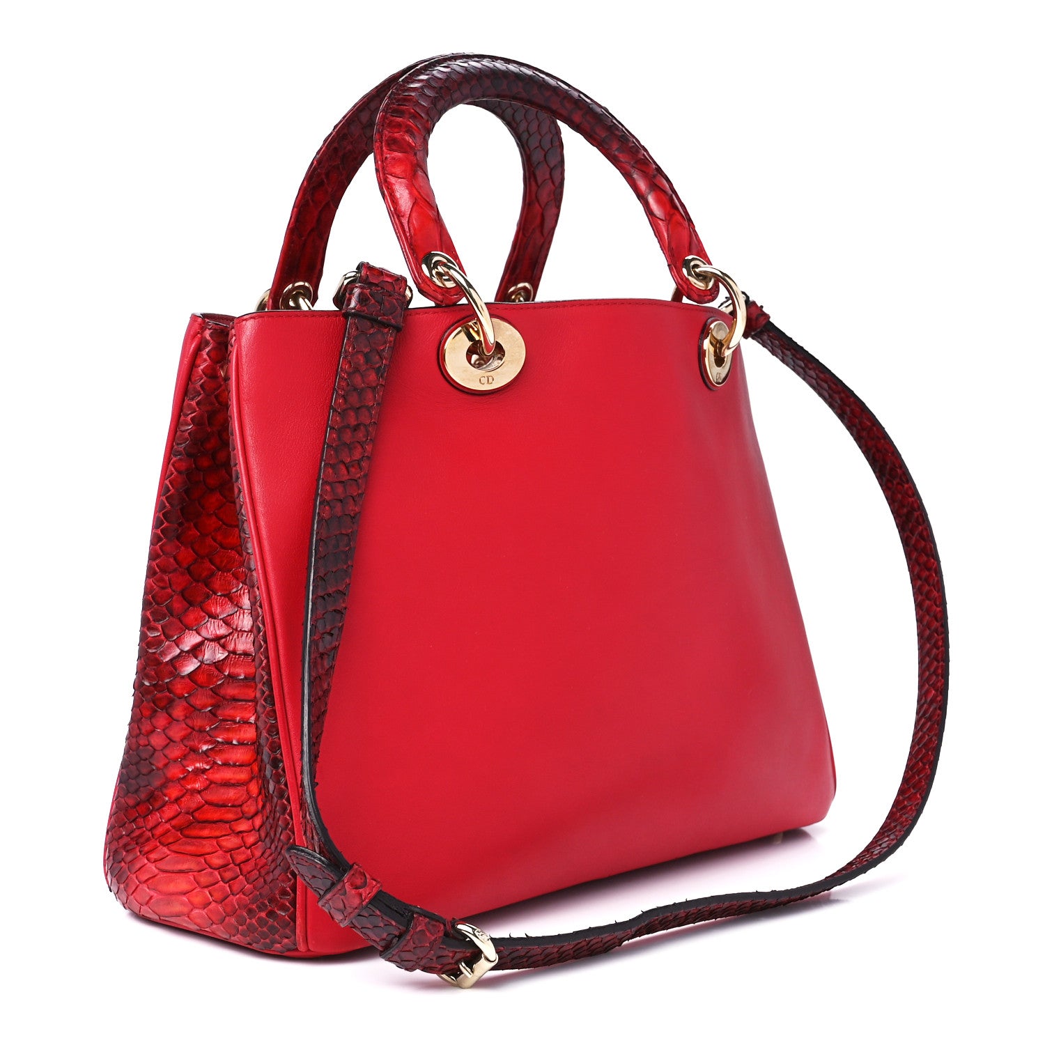 Christian Dior Calfskin Snakeskin Medium Diorissimo Tote Red 3 of 11