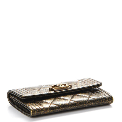 Chanel Cracked Metallic Calfskin Quilted Boy Card Holder Gold 4 of 8
