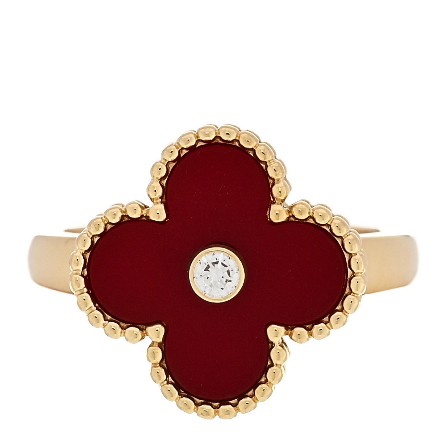 18K Yellow Gold Diamond Carnelian Vintage Alhambra Ring 52 6