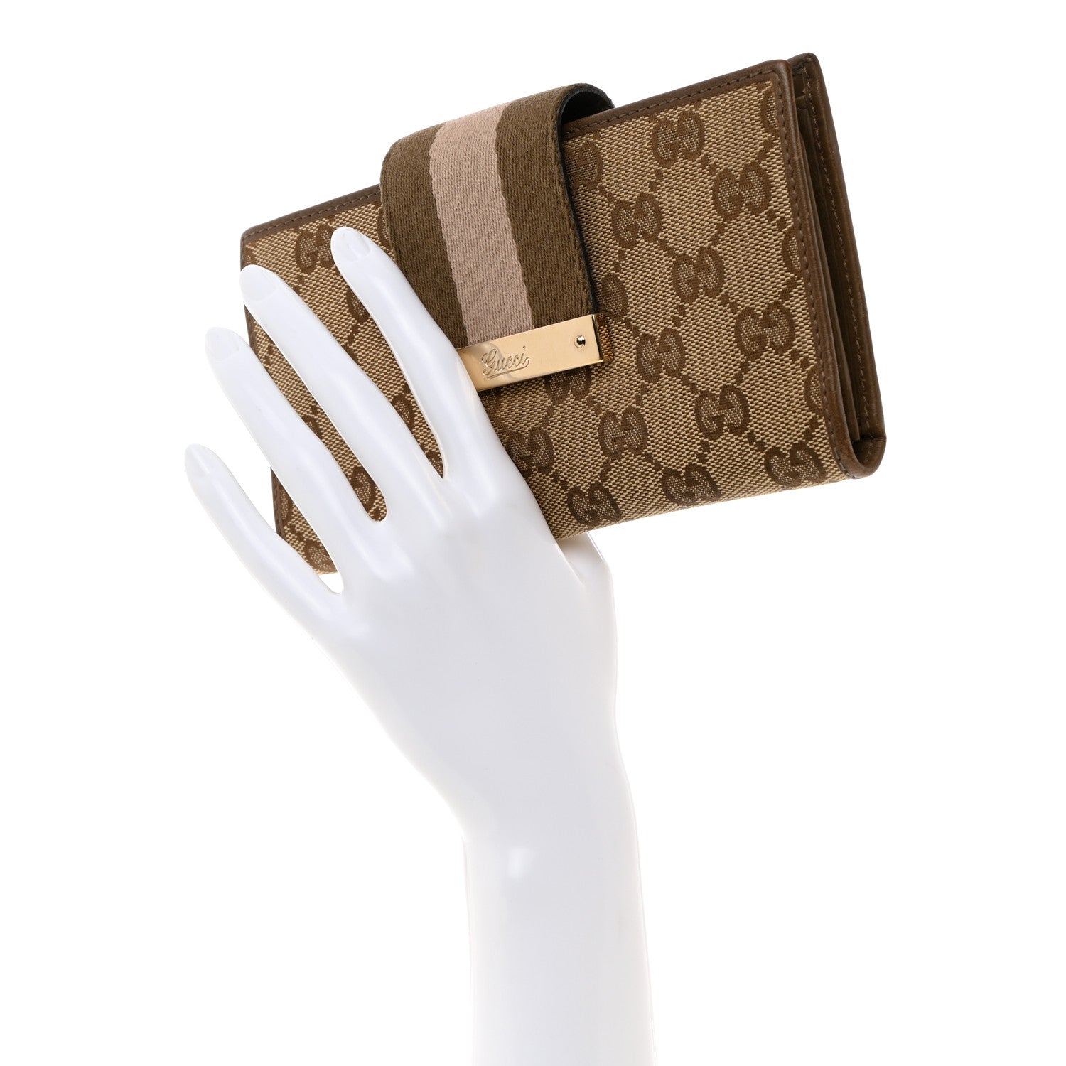 Gucci Monogram Calfskin Ladies Web Long Wallet Beige 2 of 9