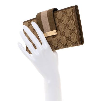 Gucci Monogram Calfskin Ladies Web Long Wallet Beige 2 of 9