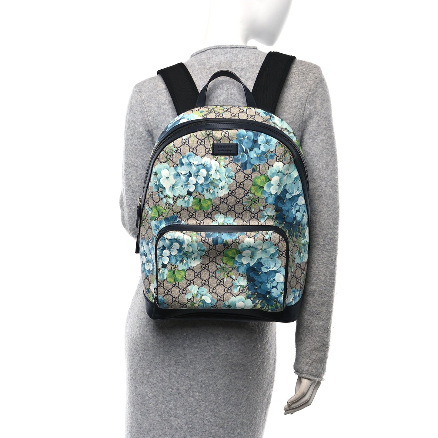GG Supreme Monogram Blooms Medium Day Backpack Beige Blue Navy