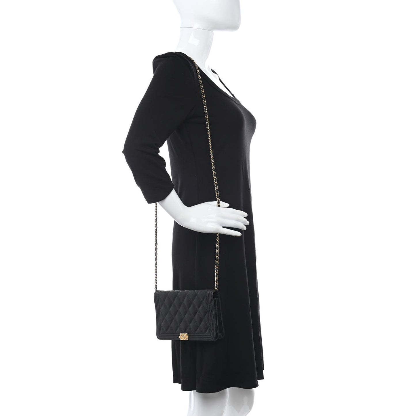 Caviar Quilted Boy Wallet On Chain WOC Black