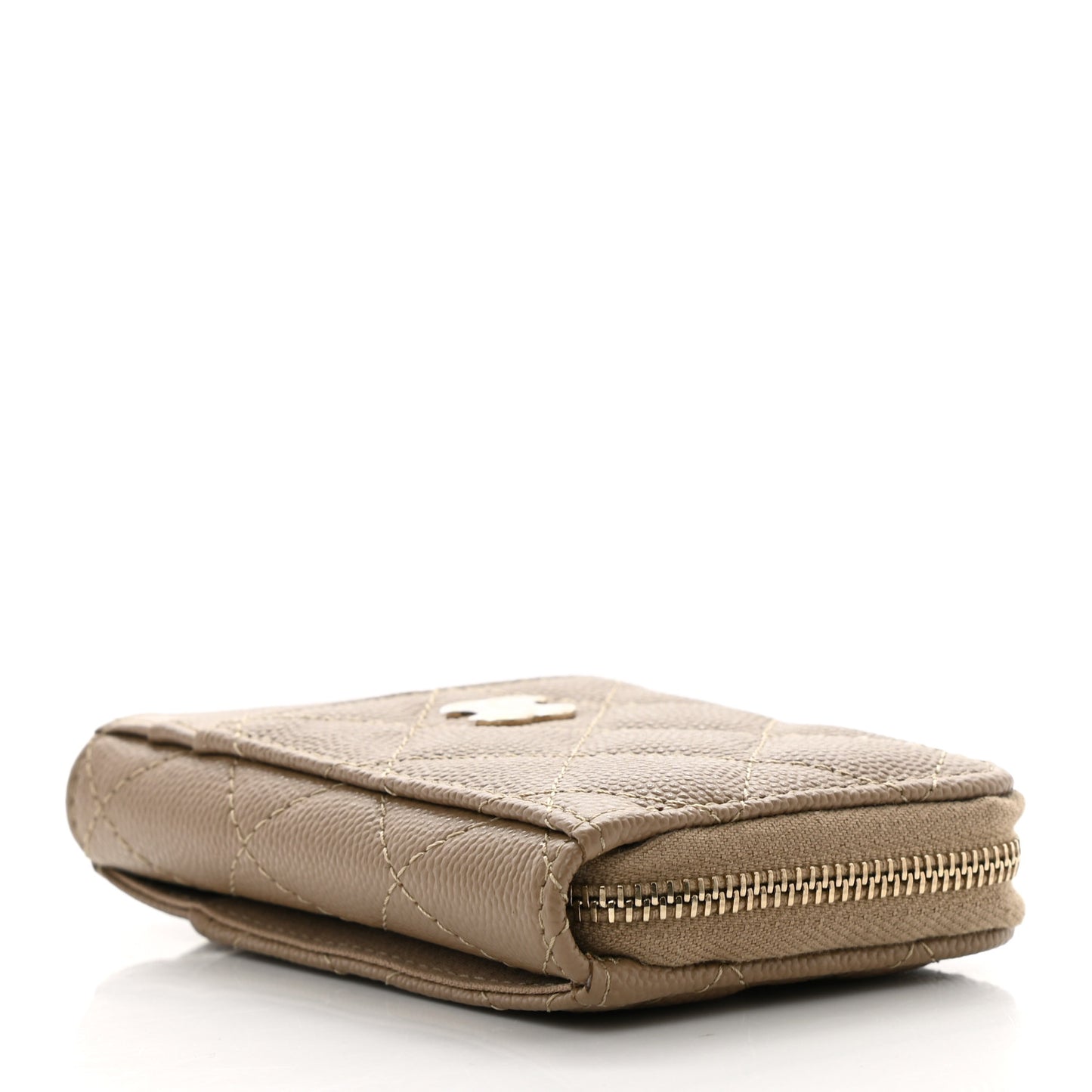 Caviar Quilted Zip Card Holder Beige