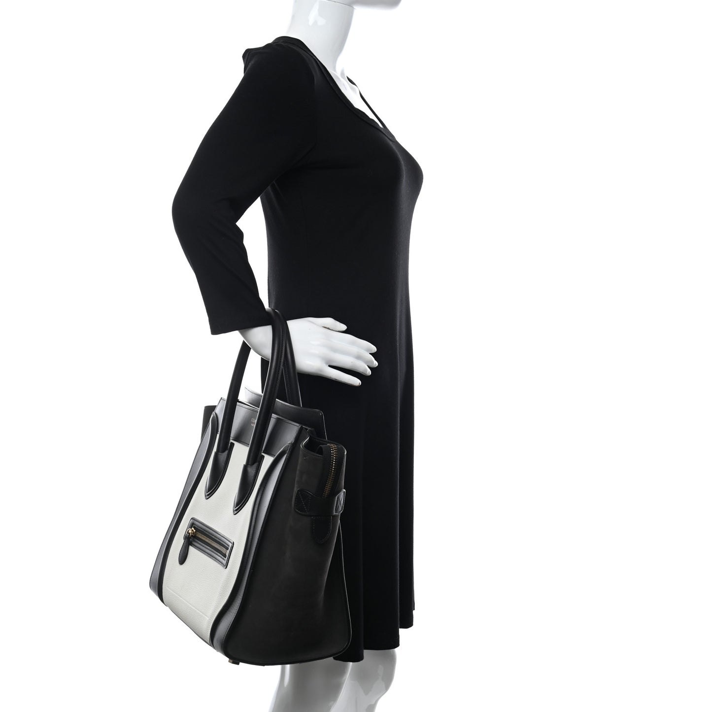 Nubuck Drummed Calfskin Mini Bi-Color Luggage Black White