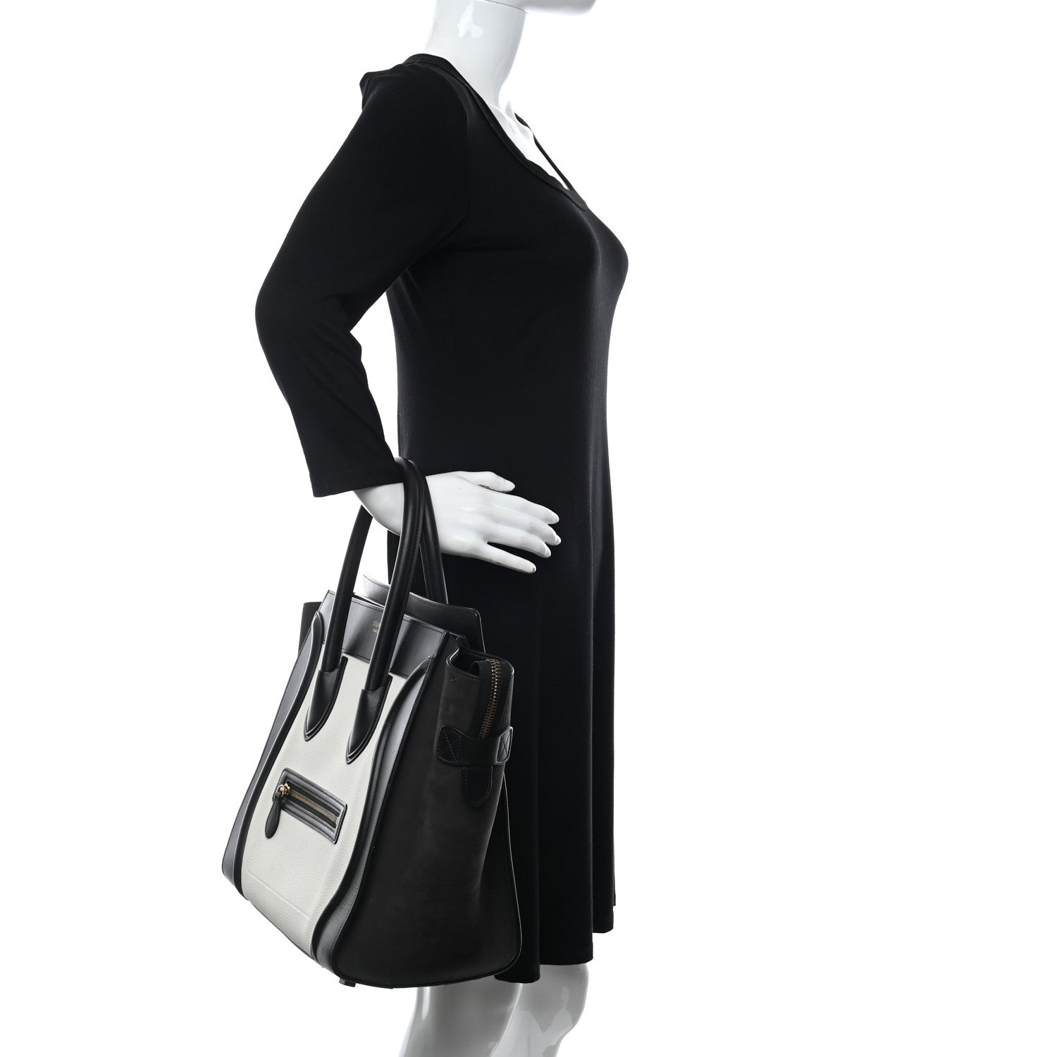 Celine Nubuck Drummed Calfskin Mini Bi-Color Luggage Black White 2 of 12