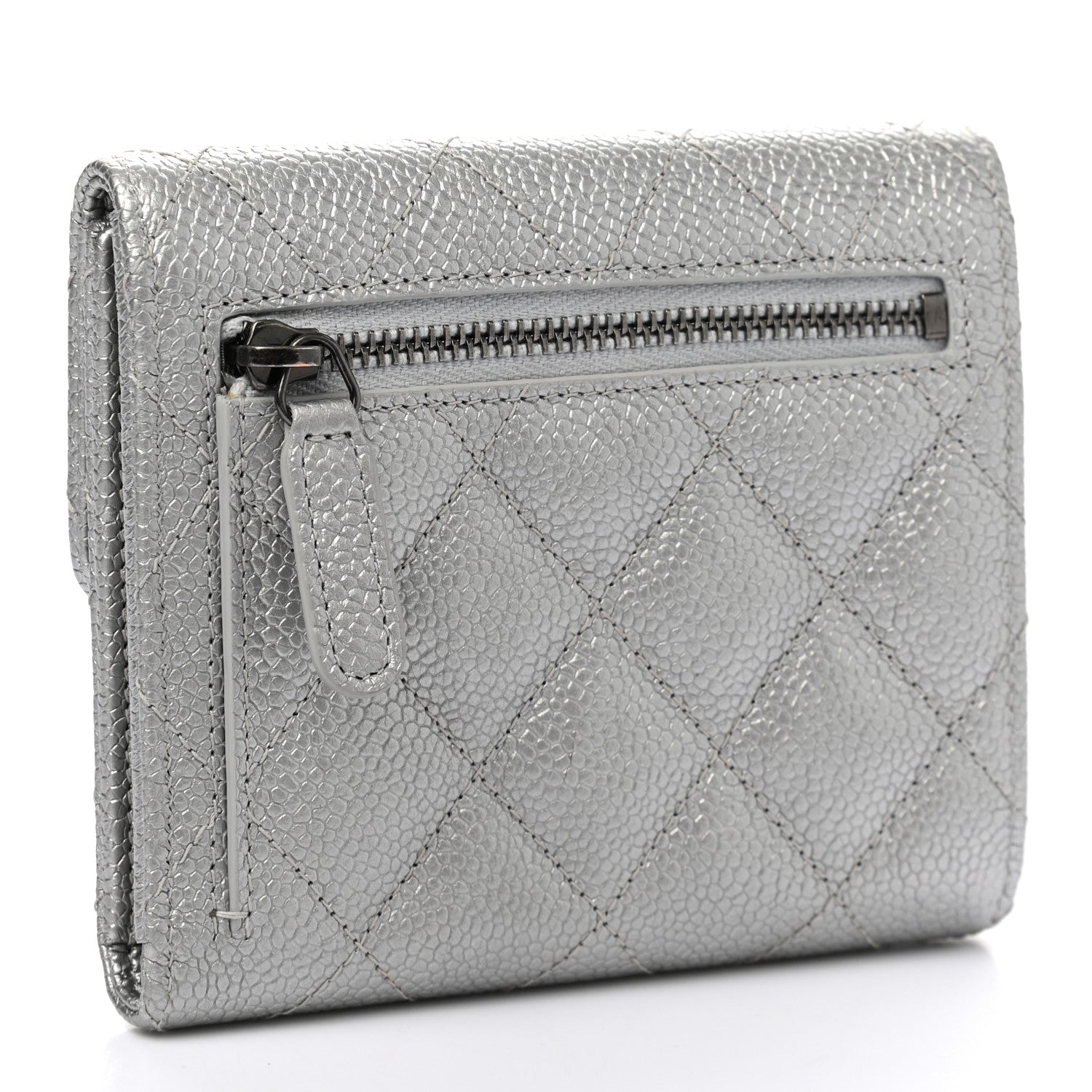 Chanel Metallic Caviar Quilted Compact Flap Wallet Silver 3 of 8