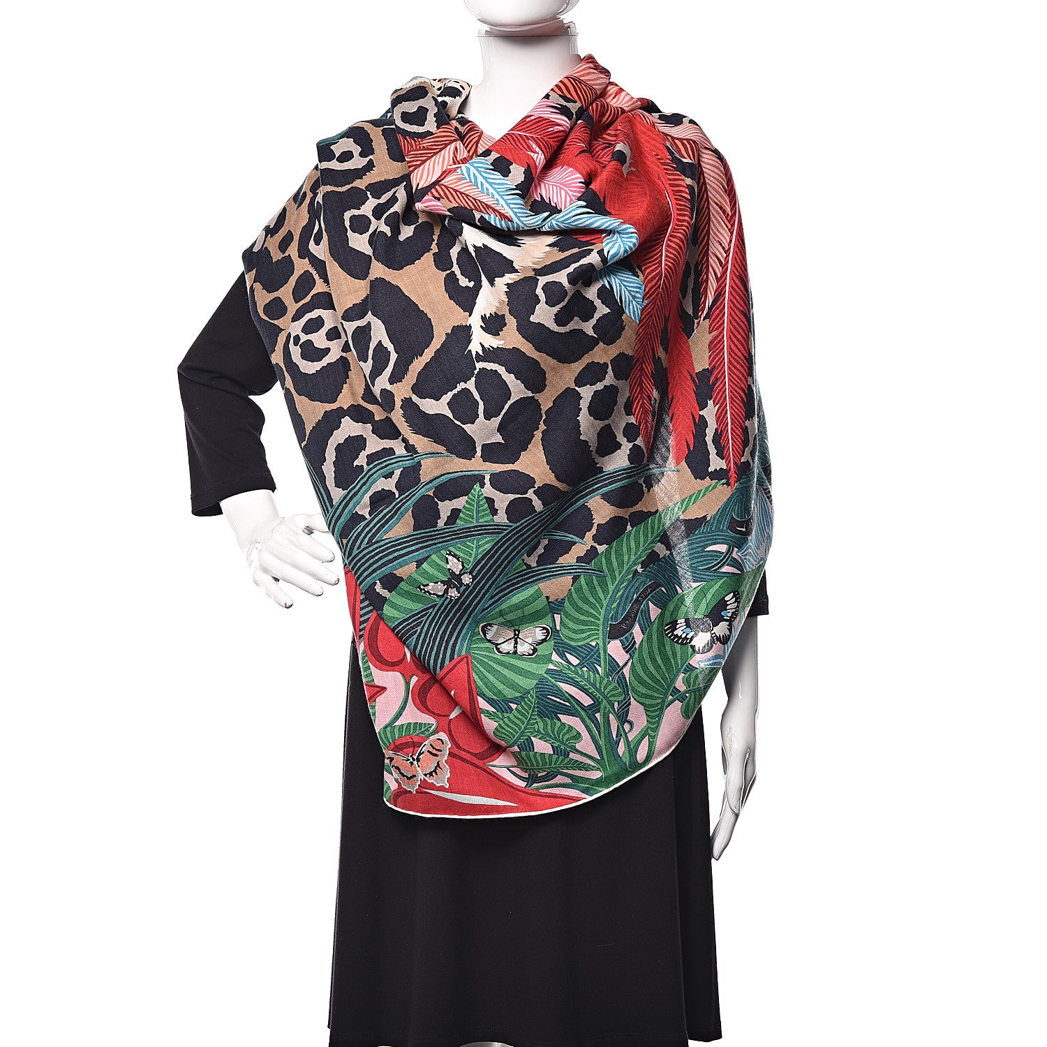 Hermes Cashmere Silk Jaguar Quetzal Shawl 140 Rose Vert Camel 2 of 6