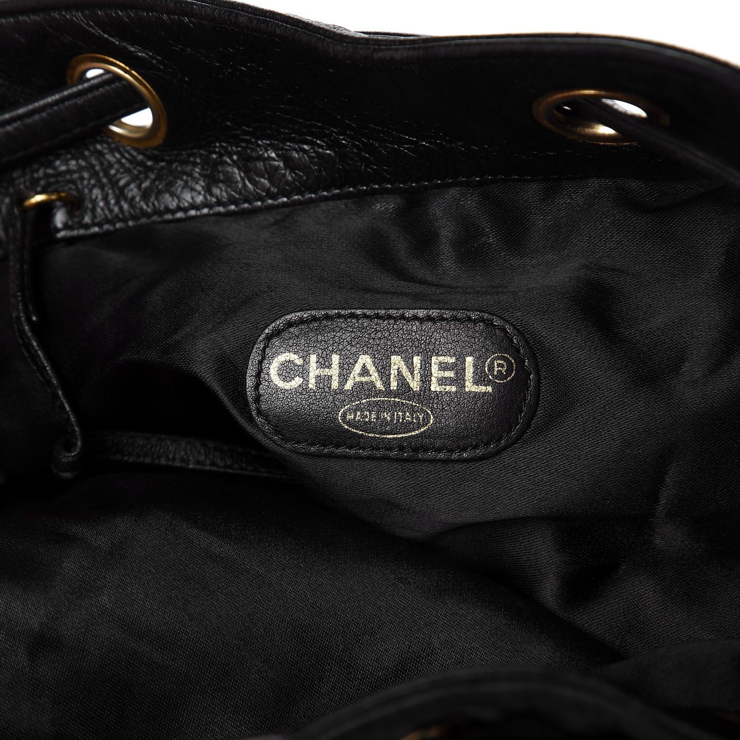 Lambskin CC Drawstring Shoulder Bag Black