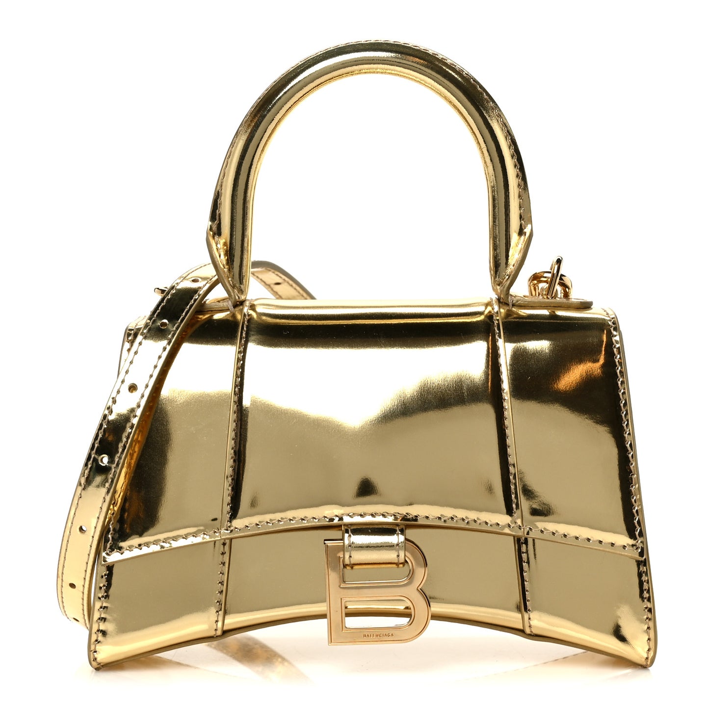 Mirror Calfskin Hourglass Top Handle Bag XS Gold
