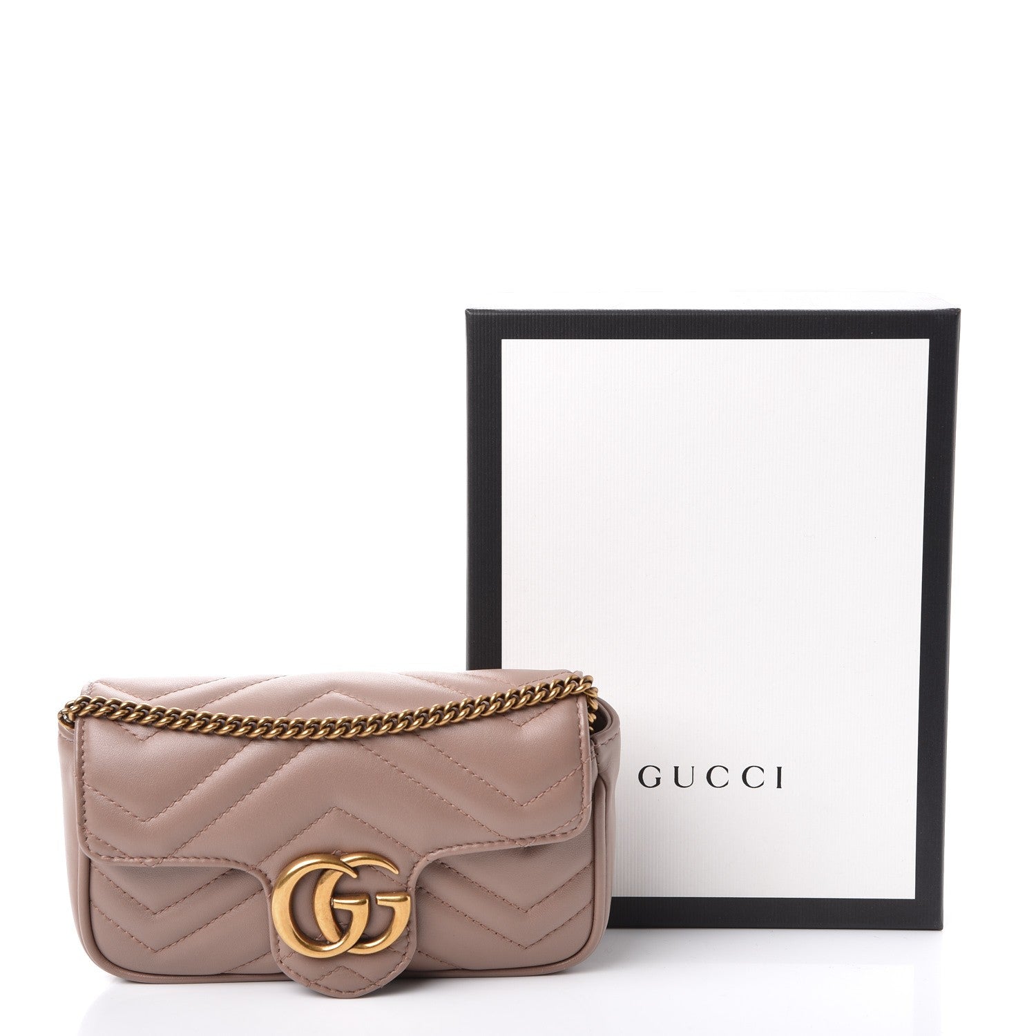 Gucci Calfskin Matelasse Super Mini GG Marmont Shoulder Bag Porcelain Rose 10 of 10