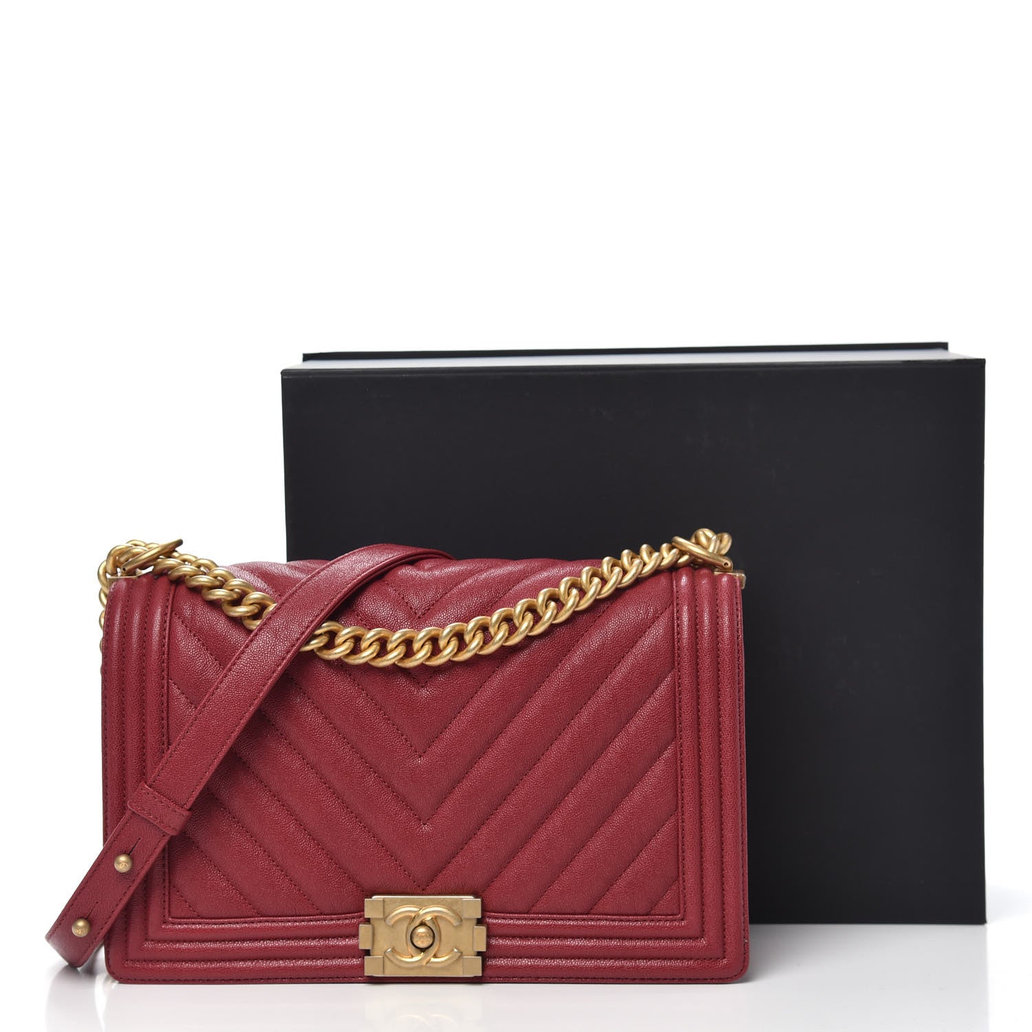Chanel Caviar Chevron Quilted New Medium Boy Flap Red 12 of 12