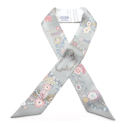 Hermes Silk Brides De Gala En Fleurs Twilly Vert Amande Rose 1 of 4