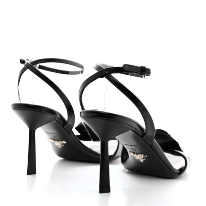 Prada Vernice Nylon Flower Metal Triangle Logo Open Toe 65mm Sandals 39 Black 4 of 8