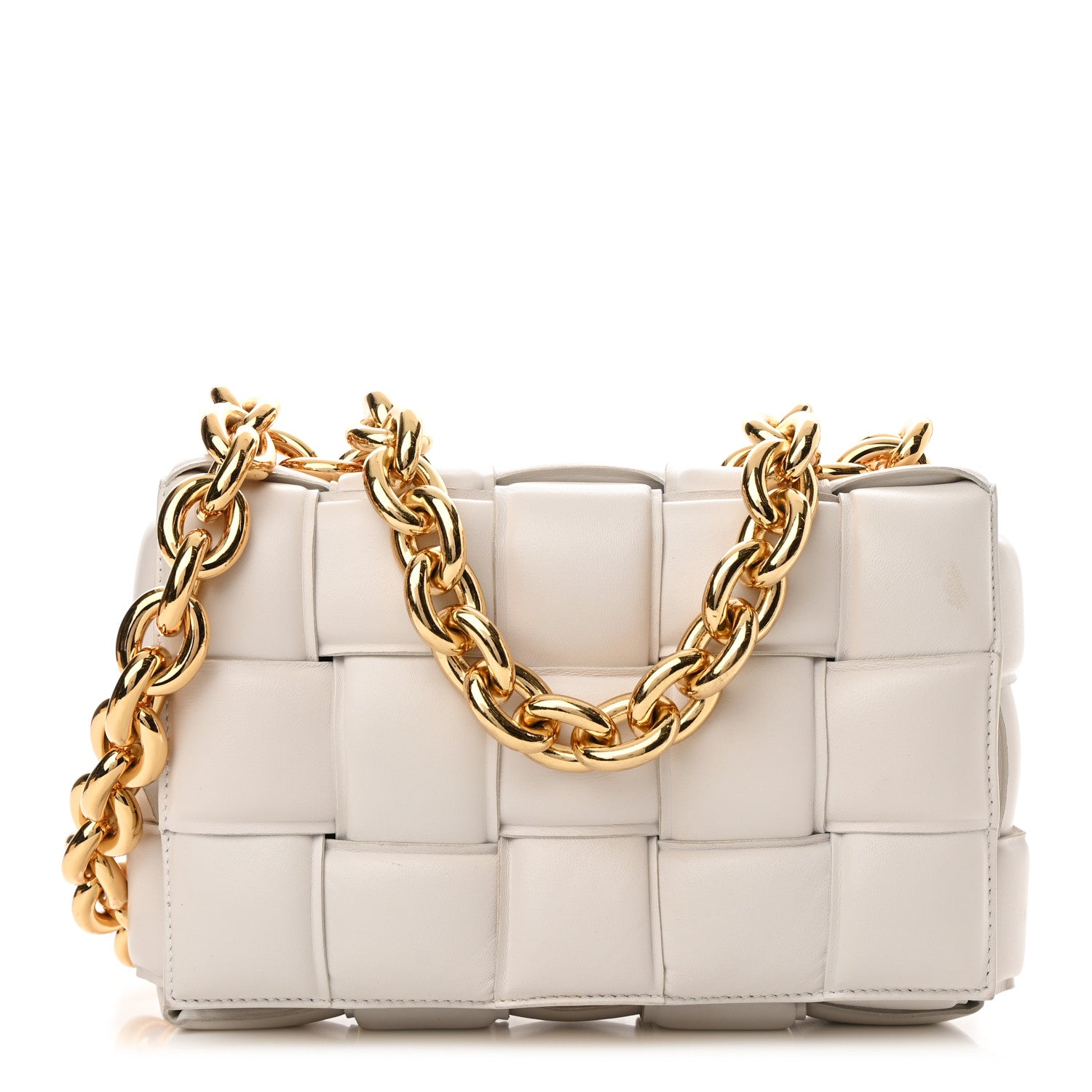 Bottega Veneta Lambskin Maxi Intreccio Padded Chain Cassette Crossbody Bag White 1 of 13