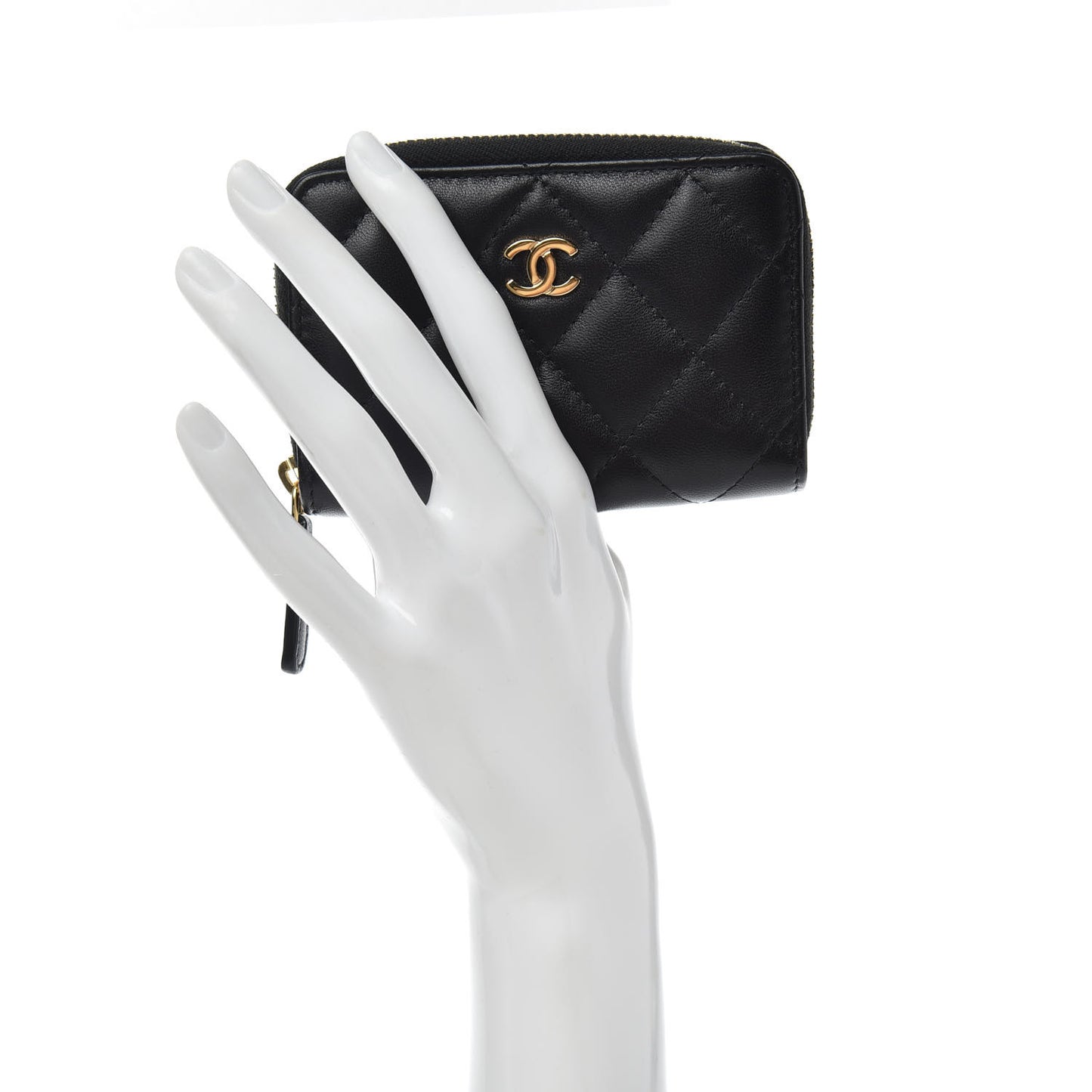 Lambskin Quilted Zip Coin Purse Black